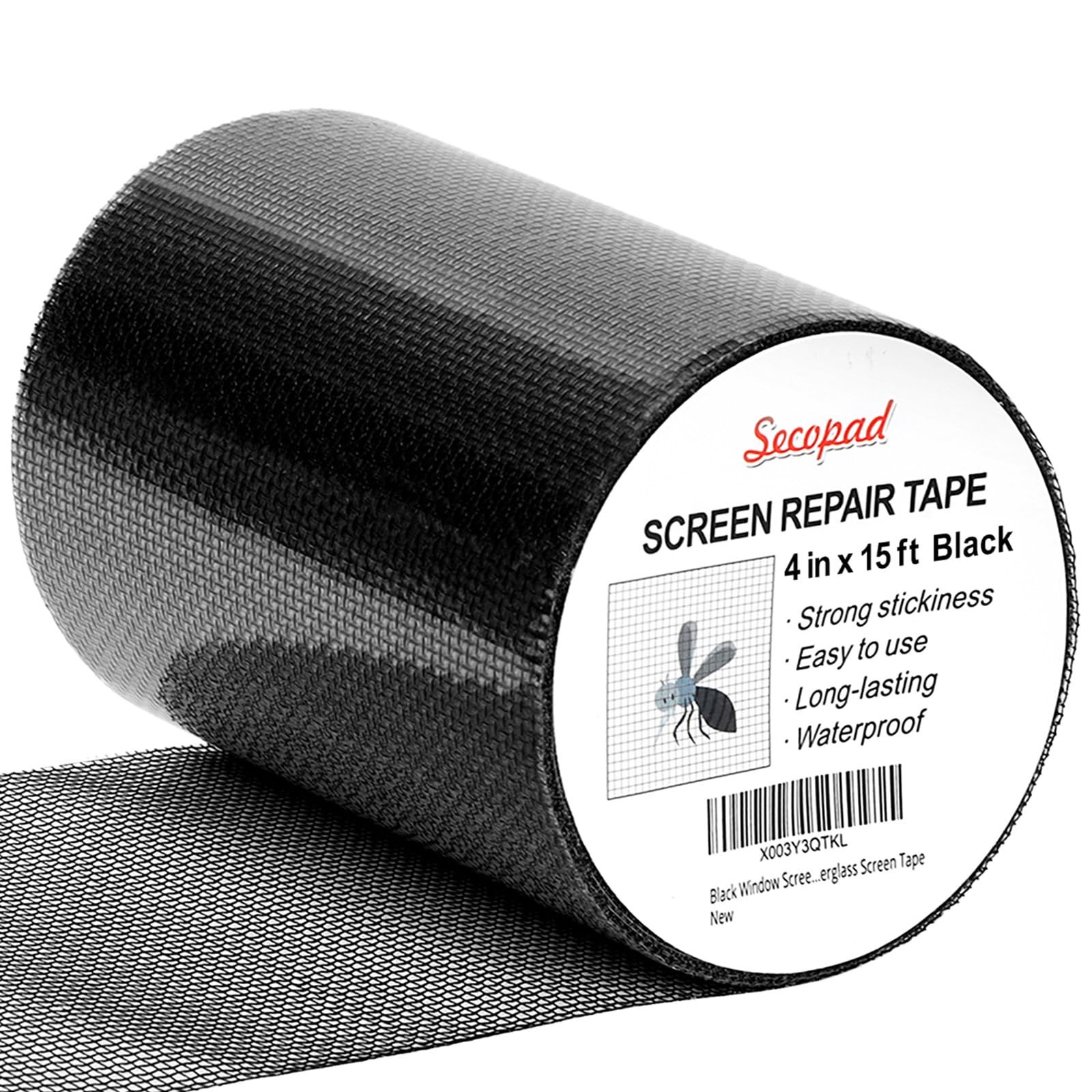 Secopad Black Window Screen Repair Tape, 4 in X 15 FT 4IN X 15FT,