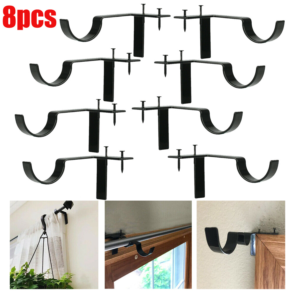 8Pcs Curtain Pole Brackets No Drill Curtain Rod Holder Into Wooden Window Frame