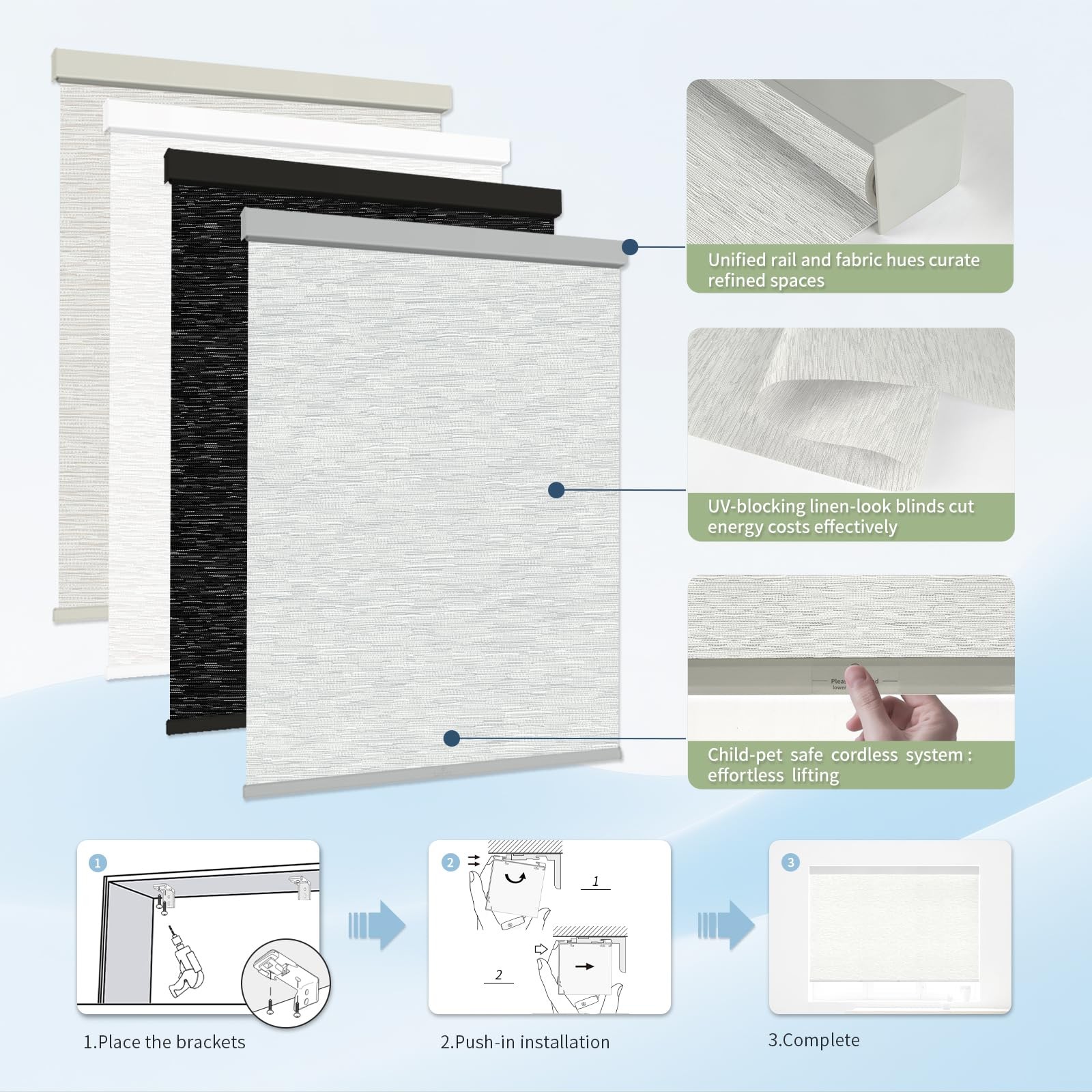 Sunmaintain 48 W X 72 H Cordless Light Filtering Roller Shade For Windows Stop