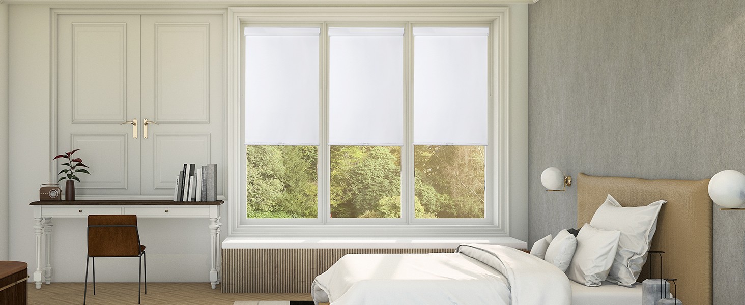 Roller Window Shades Free-Stop Cordless Blackout Blinds, Thermal Insulated Pull