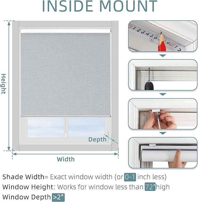 Chris Dowa Light Filtering Roller Shades – Grey Grey, 33″ W x 72″ H