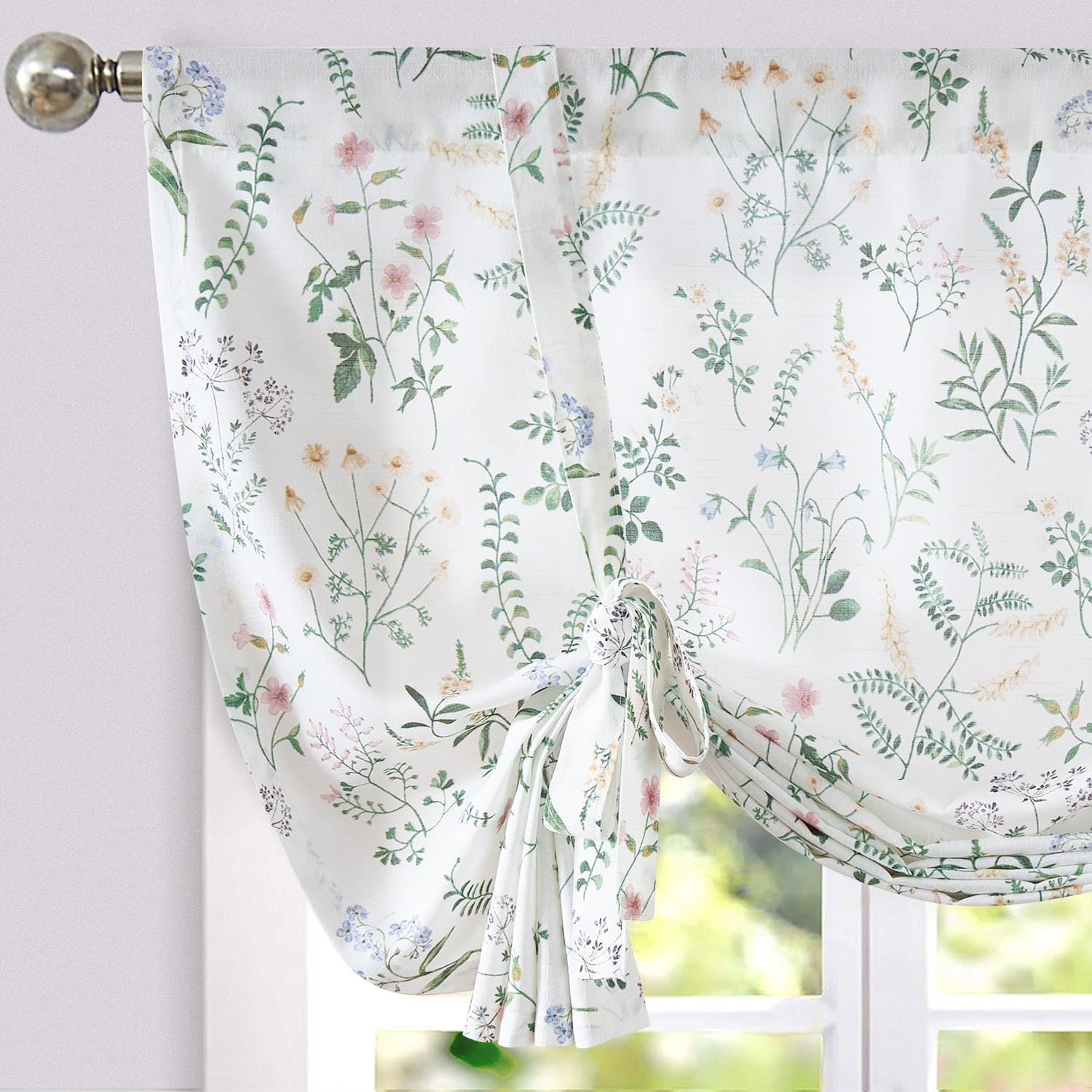 jinchan Floral Tie Up Valance Curtain Adjustable Linen Valance for Windows Farmh
