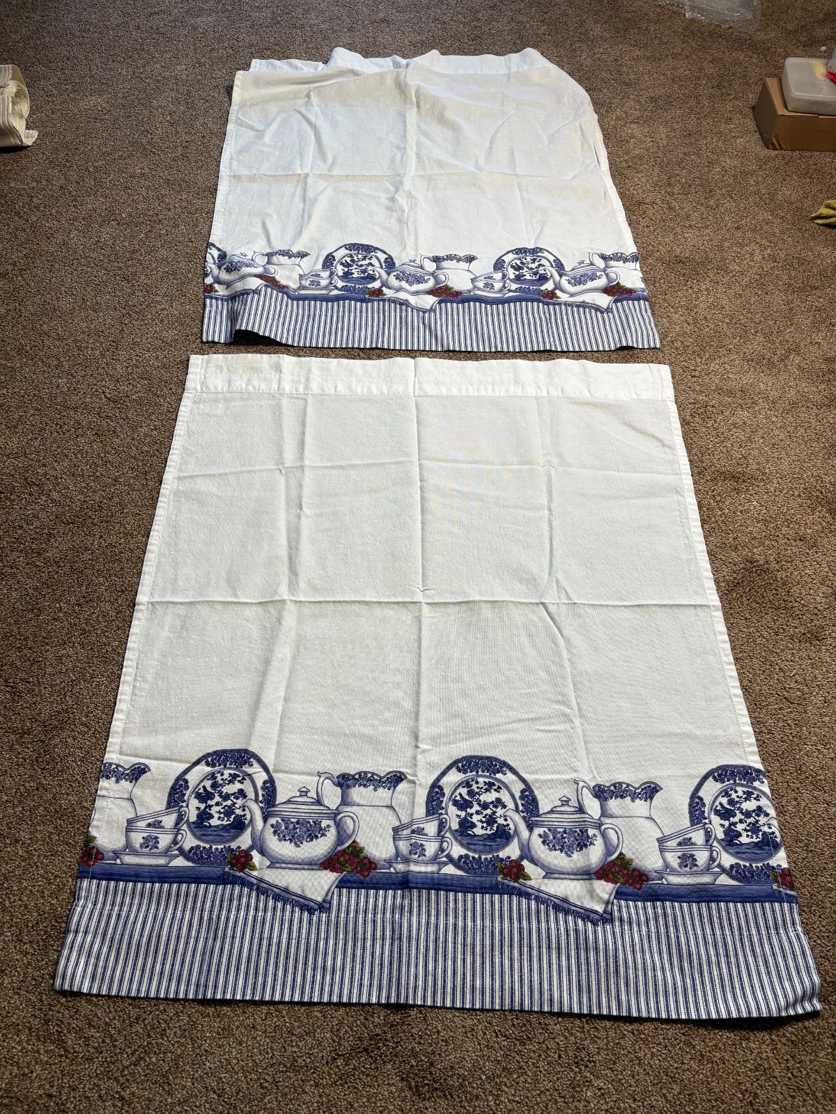 2 Vintage Better Homes Curtains Blue and White Tea & Berries 34 x 29″
