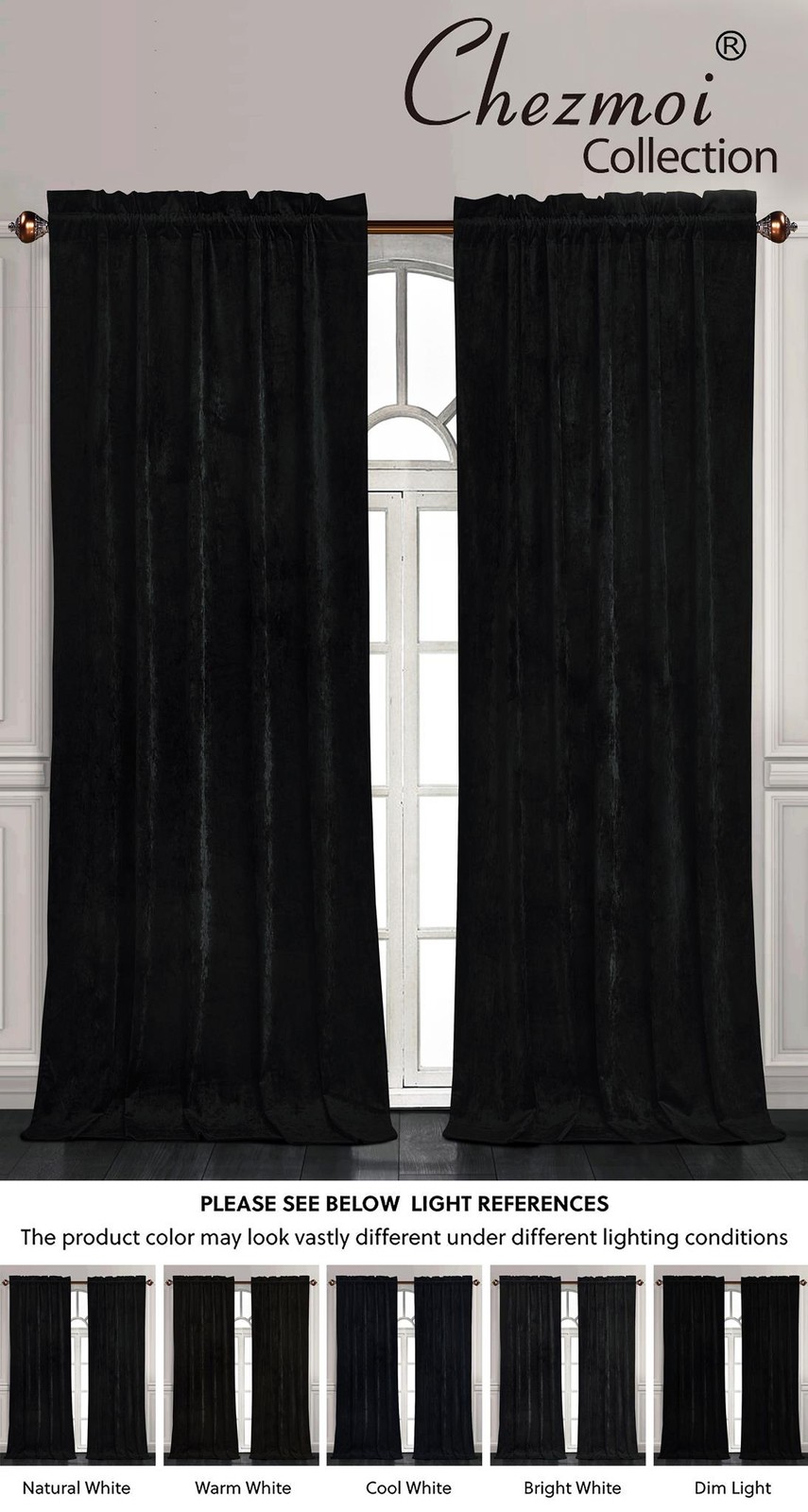 Chezmoi Collection Lux Velvet Curtains Set Rod Pocket Drapes, Set of 2 Panels
