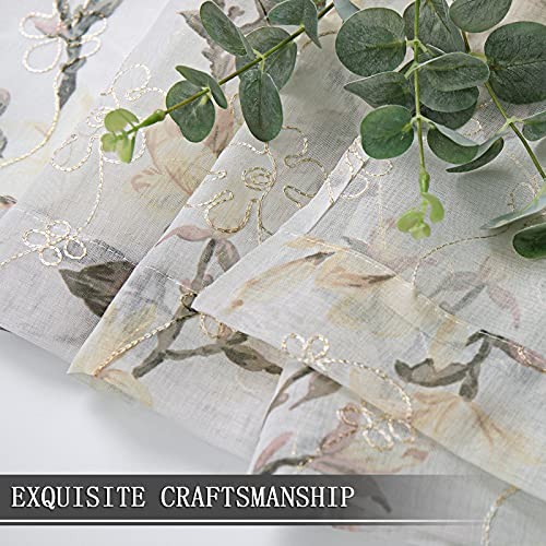 Tollpiz Floral Sheer Tier Curtain Flower Print 30″W x 36″L (Pack of 2) White
