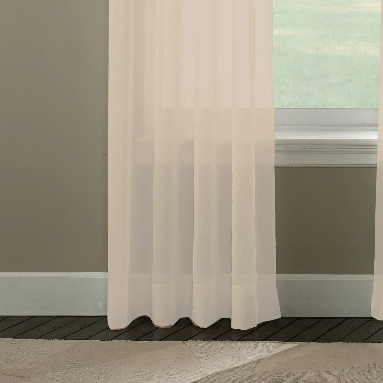 Curtainworks Trinity Crinkle Sheer Poletop Single Panel Curtain,Oyster,51 x 63″
