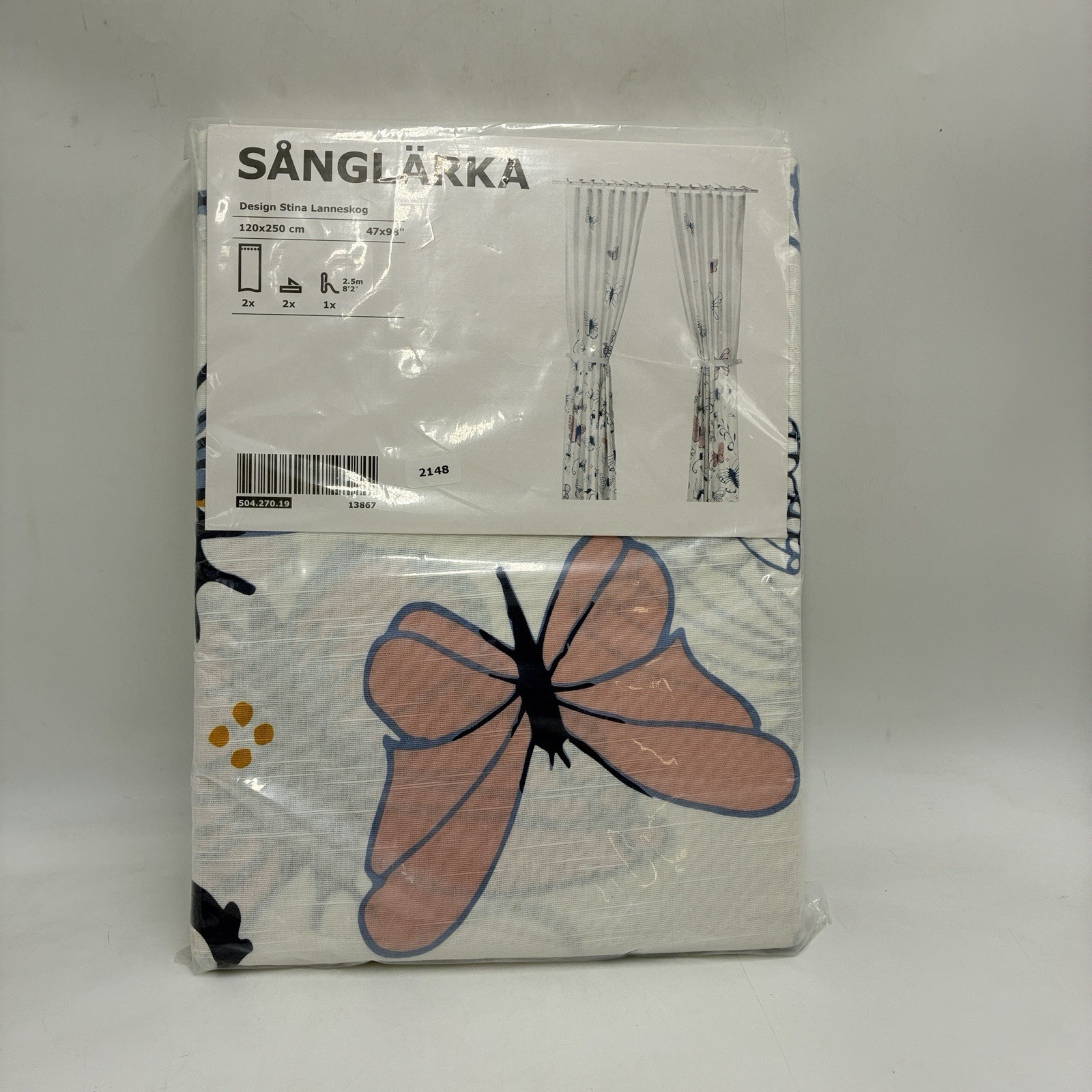 Ikea SANGLARKA Curtains Butterfly/White Blue 47×98″ Lanneskog