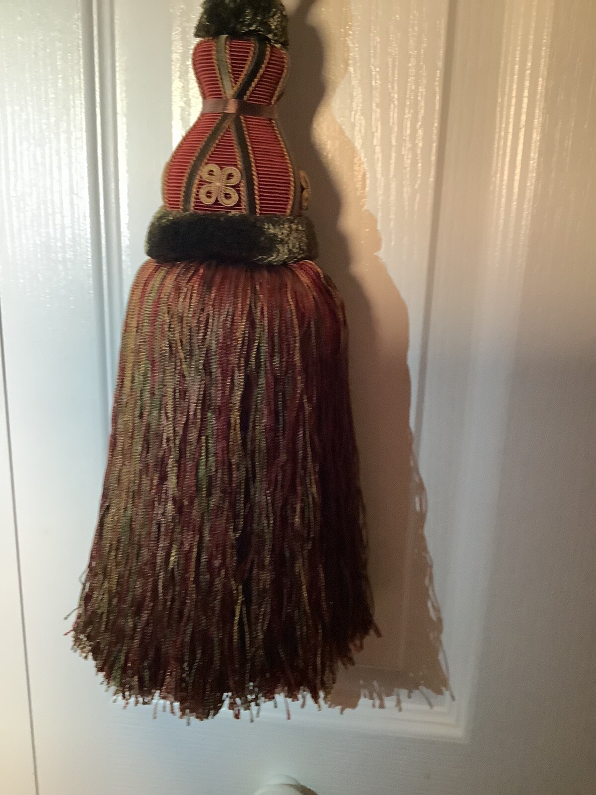 Single Traditional Large Beige Green Burgundy 12” Tassel Rope Curtain Tie Back