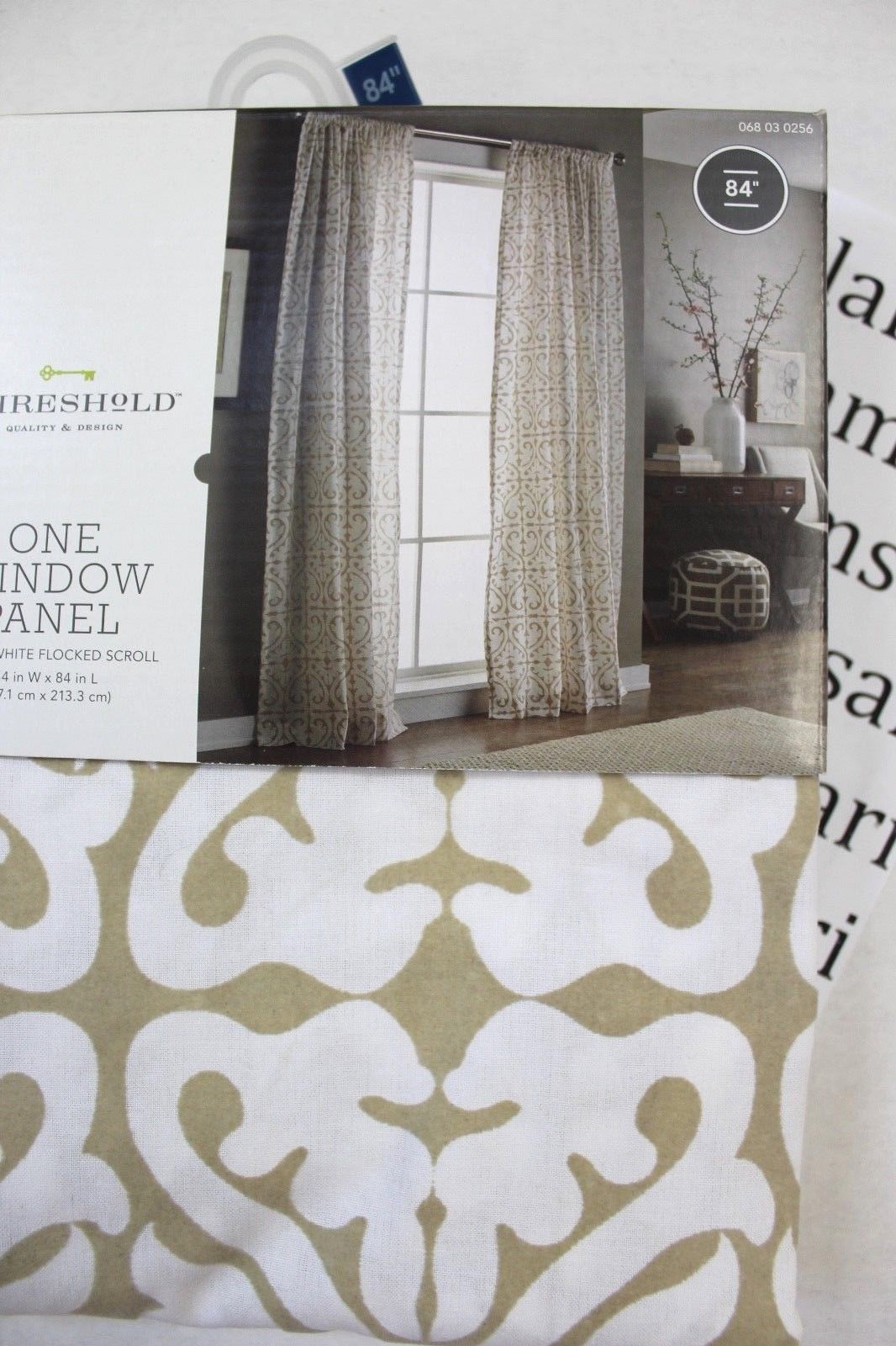Threshold Cream White Flocked Scroll ONE Window Treatment Panel 84″ NEW