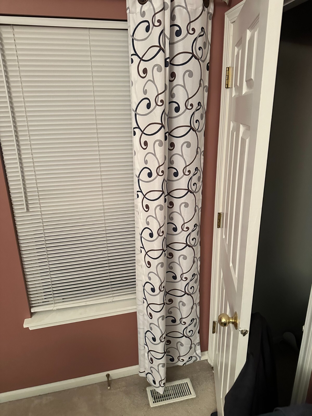 Four 48×84 Cool Modern Pattern Curtain Panels – White with Gray Scribble Design