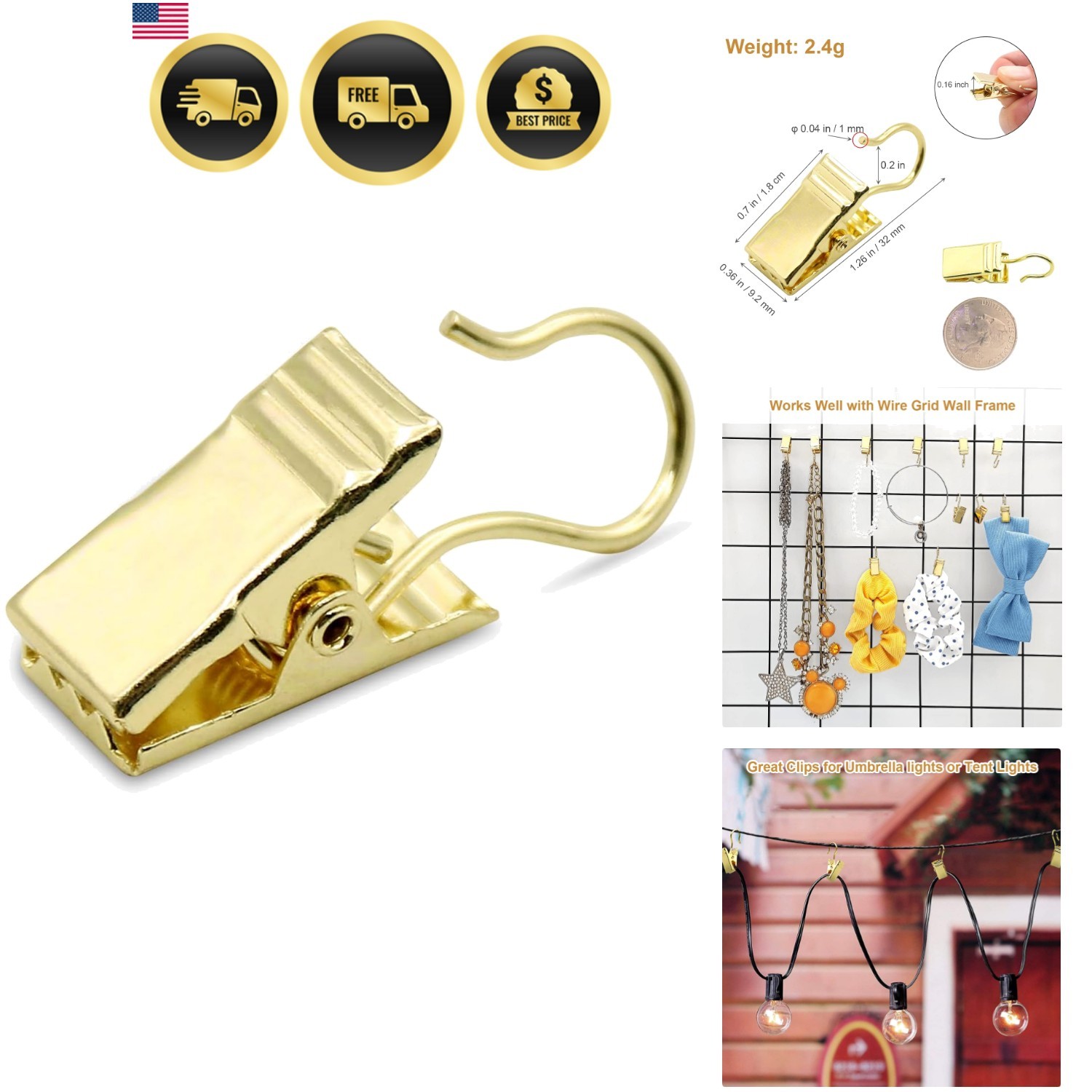 Small Curtain Clips Gold – 100 Pack Stainless Steel Curtain Hooks for Hanging…