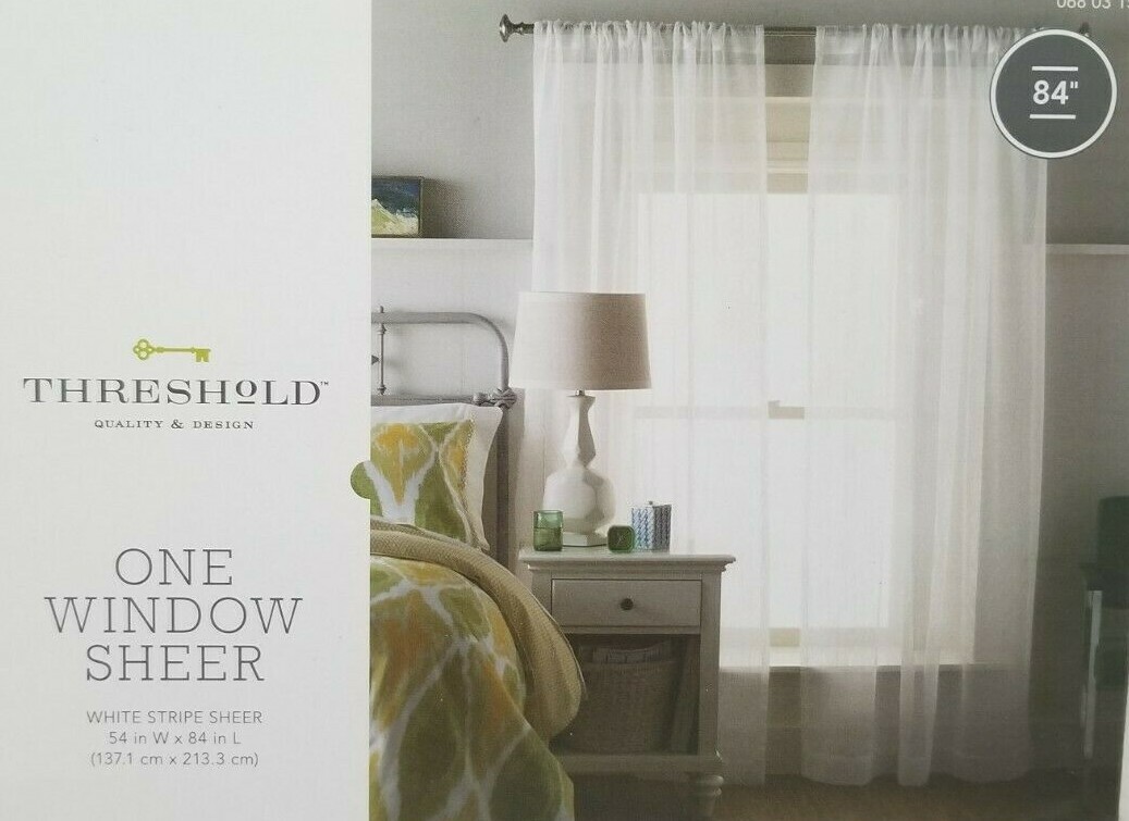 2 Threshold White Stripe Sheer Panels (1 Pair) 108″ x 84″ NIP
