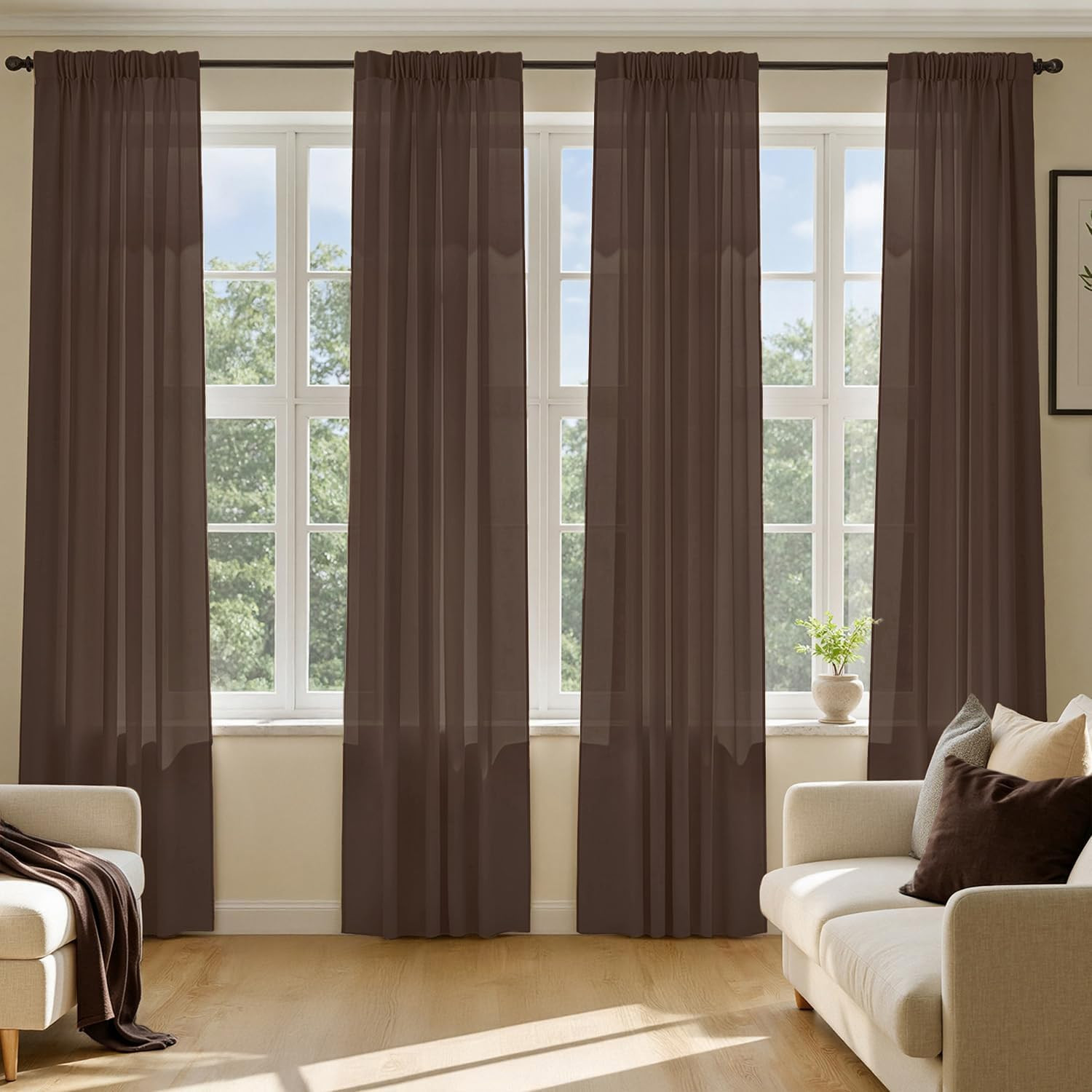Navy Blue Sheer Curtains 84 Inches Long, 4 Panels Set, Light Filtering Rod Pocke