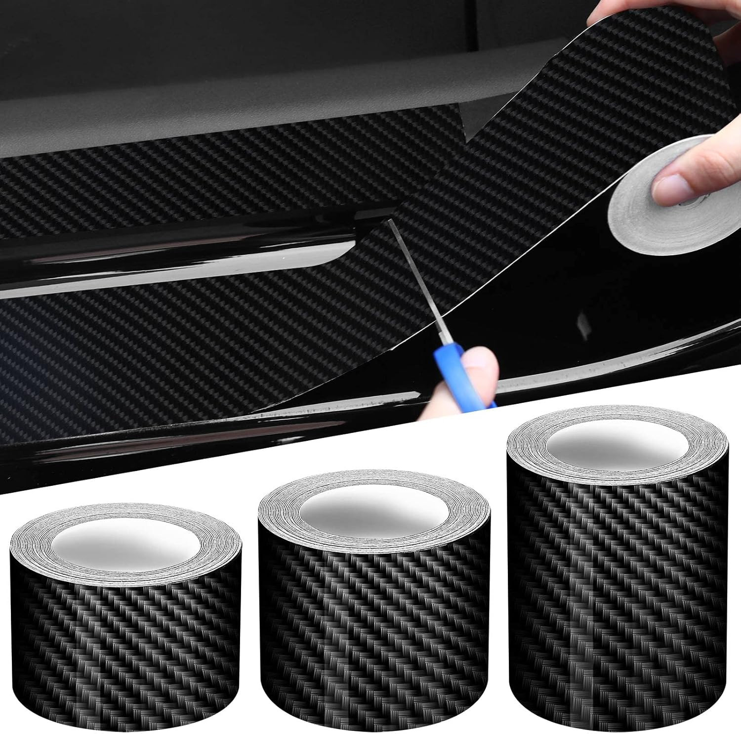 3 Rolls 67 Ft Car Edge Door Guards Sill Protector 5D Carbon Fiber Vinyl