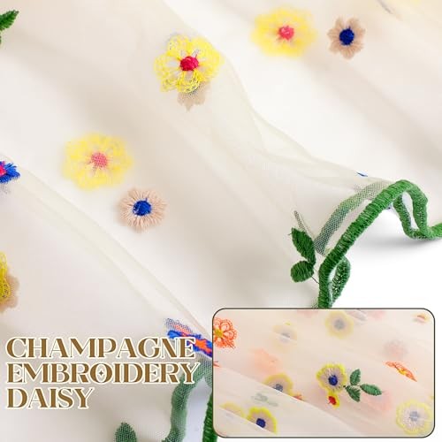 Gilprop Floral Sheer Curtains for Window Champagne Embroidery 52 x 96 Inches