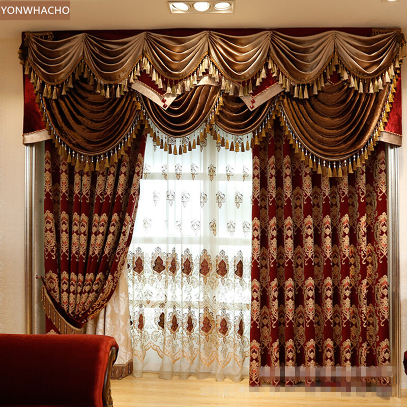 Luxury noble European red thick chenille cloth blackout curtain valance B625