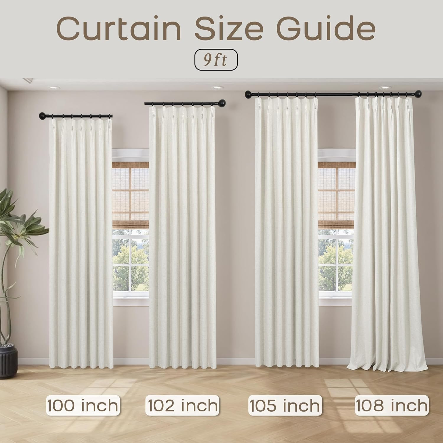 Luxury 108″ Blackout Curtains, Linen Pinch Pleated Drapes for Living Room