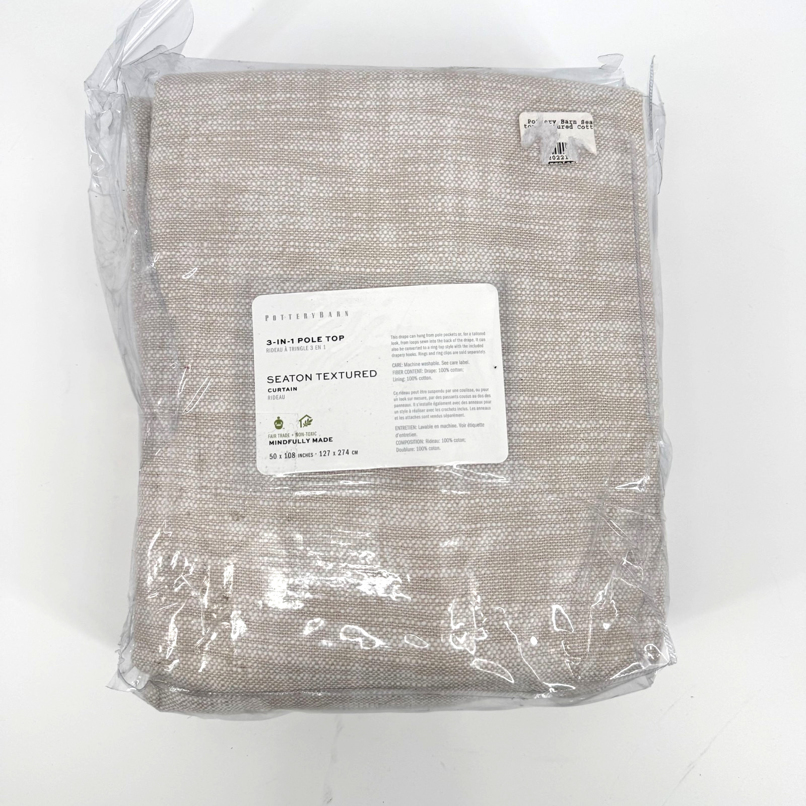 Pottery Barn Seaton 3-in-1 Pole Top Textured Cotton Panel Natural 50×108
