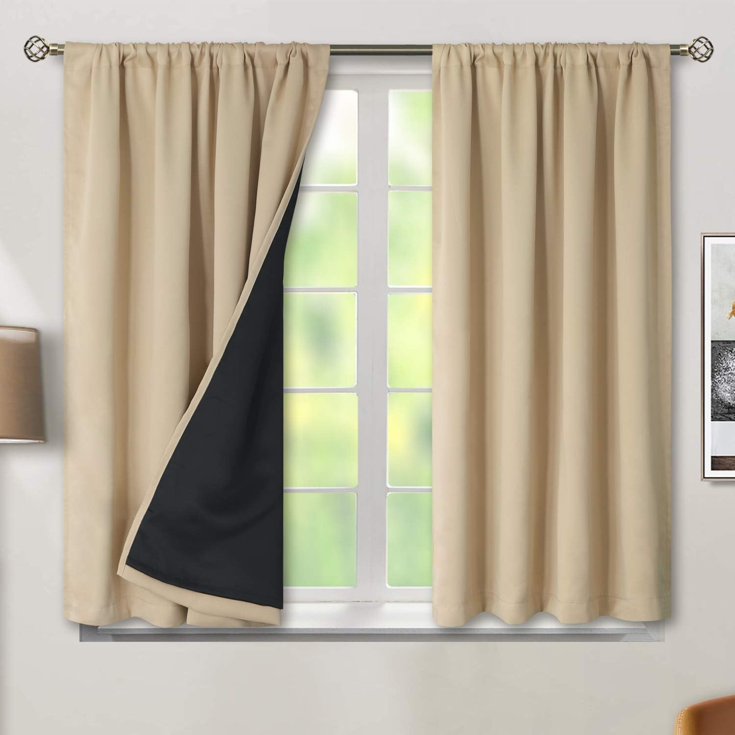 100% Full Blackout Curtains 2 Panels Set Thermal Insulated Soundproof Drapery