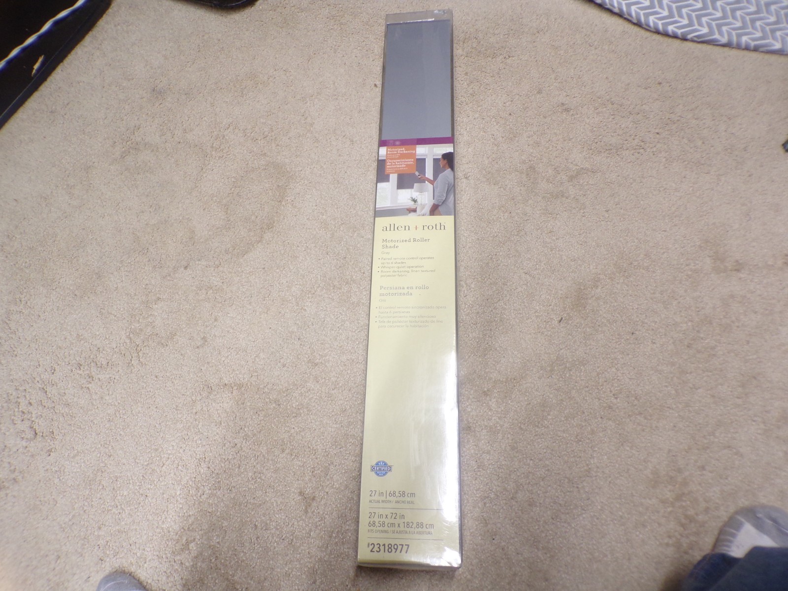 Allen + Roth Motorized Roller Shade Grey 27×72″ 2318977 NEW w/Remote Control