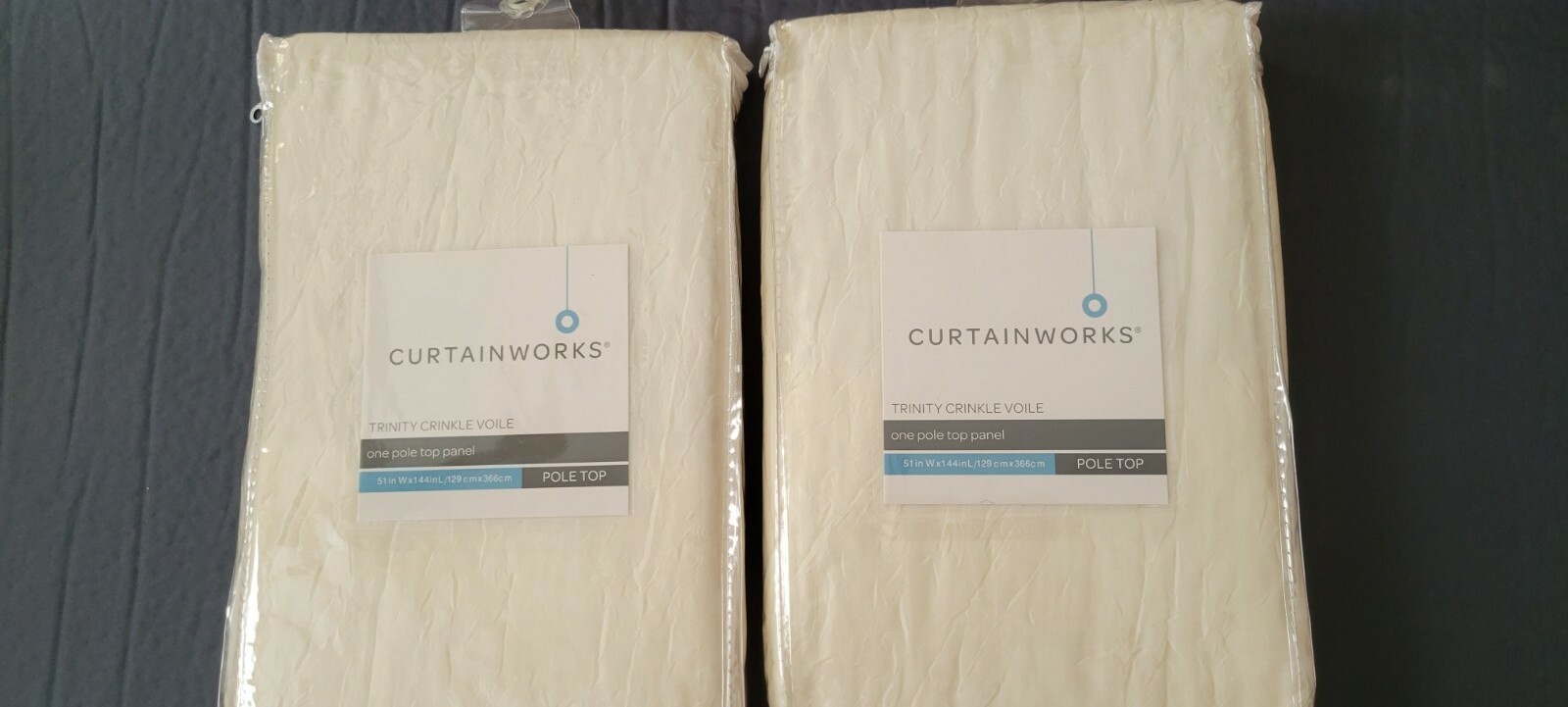 2 New Curtainworks Trinity Crinkle Voile Sheer Curtain Panels, 51″ x 144″ Oyster
