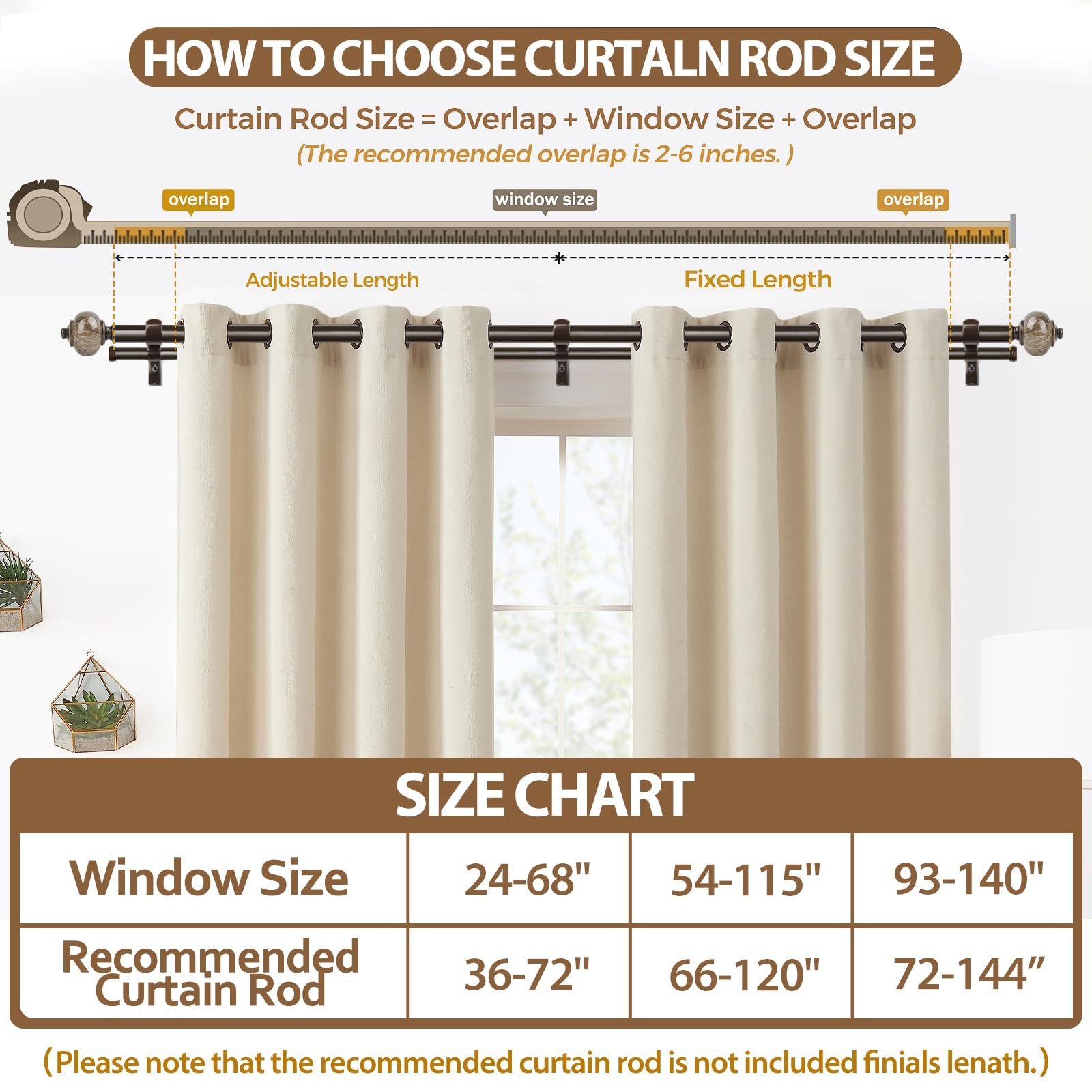 KAMANINA Bronze Double Curtain Rod 72 to 144 Inches (6-12ft), 1 Inch Telescoping