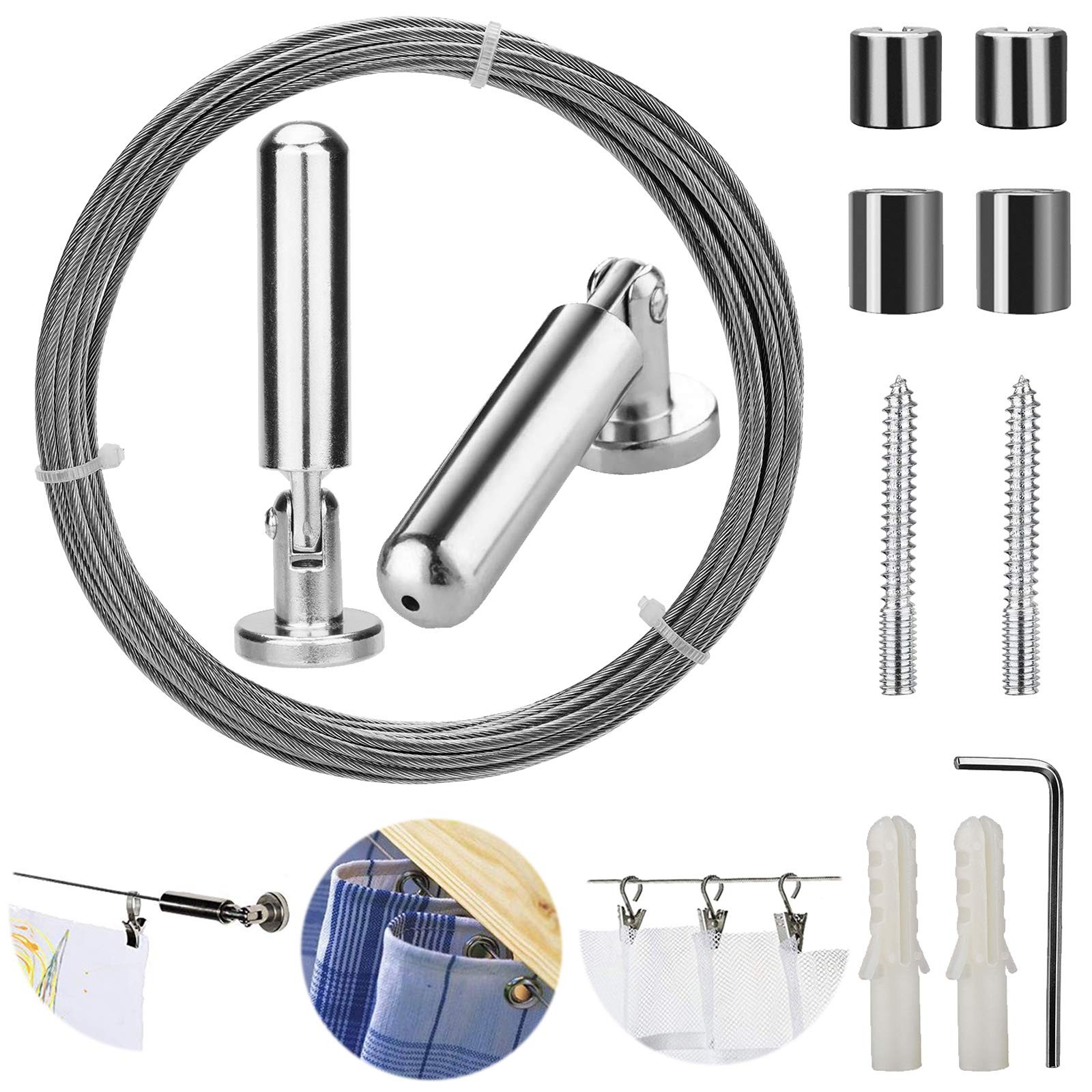 Wall Mount Curtain Wire Rod Set for Art Display – Stainless Steel Photo Hangi…
