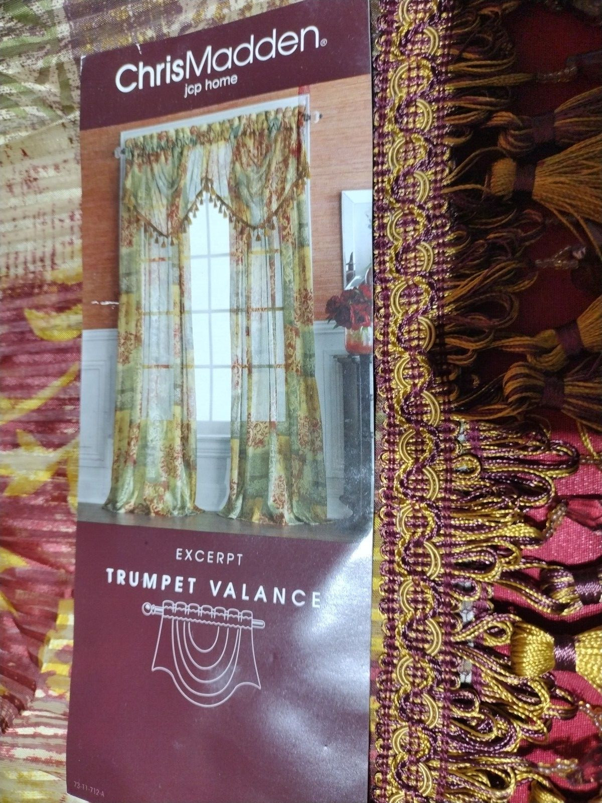Trumpet Valance Chris Madden, Excerpt , Burgundy, JCP, Rod Pocket, 45″x29″ NWT