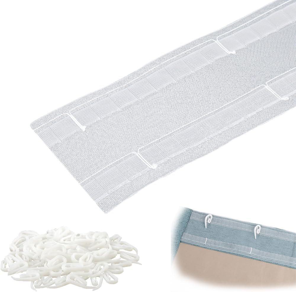 Translucent Wave Curtain Pleat Tape with 100 Hooks, Ripple Fold Tape Nylon Drape