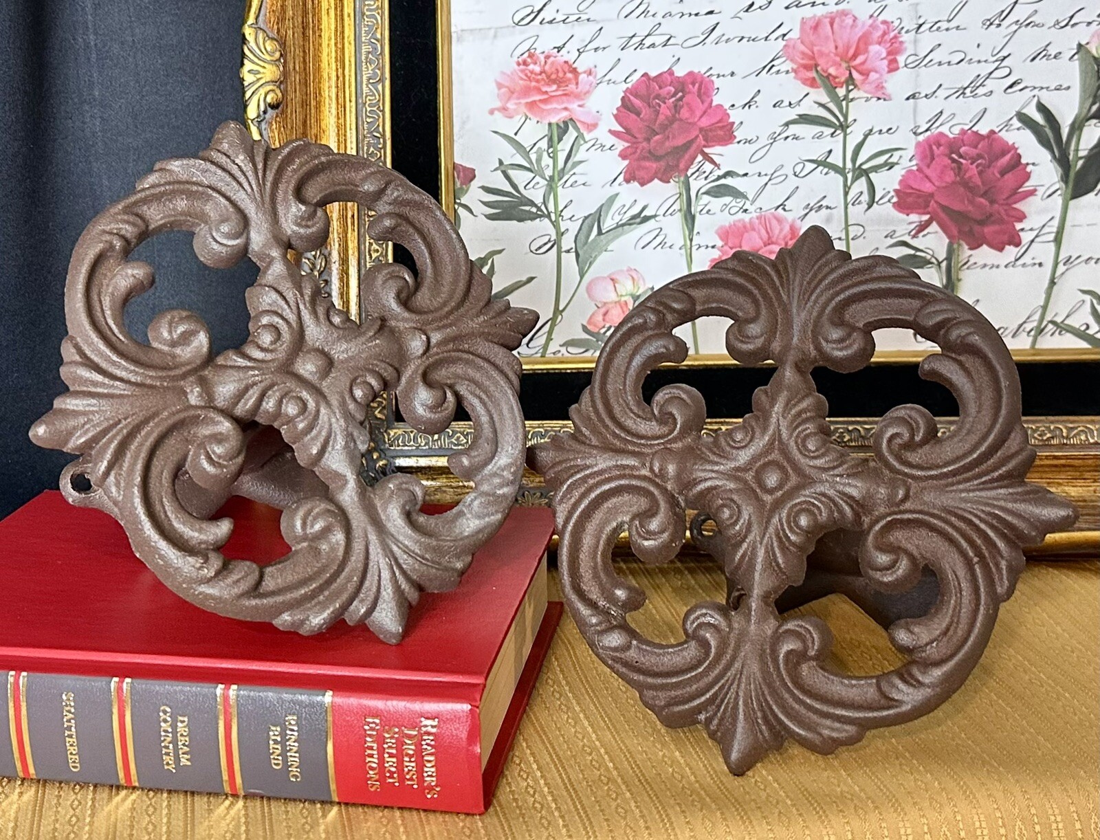 2 Large Drapery Medallion Cast Iron Curtain Tieback Holdbacks Vintage Heavy 6.5″