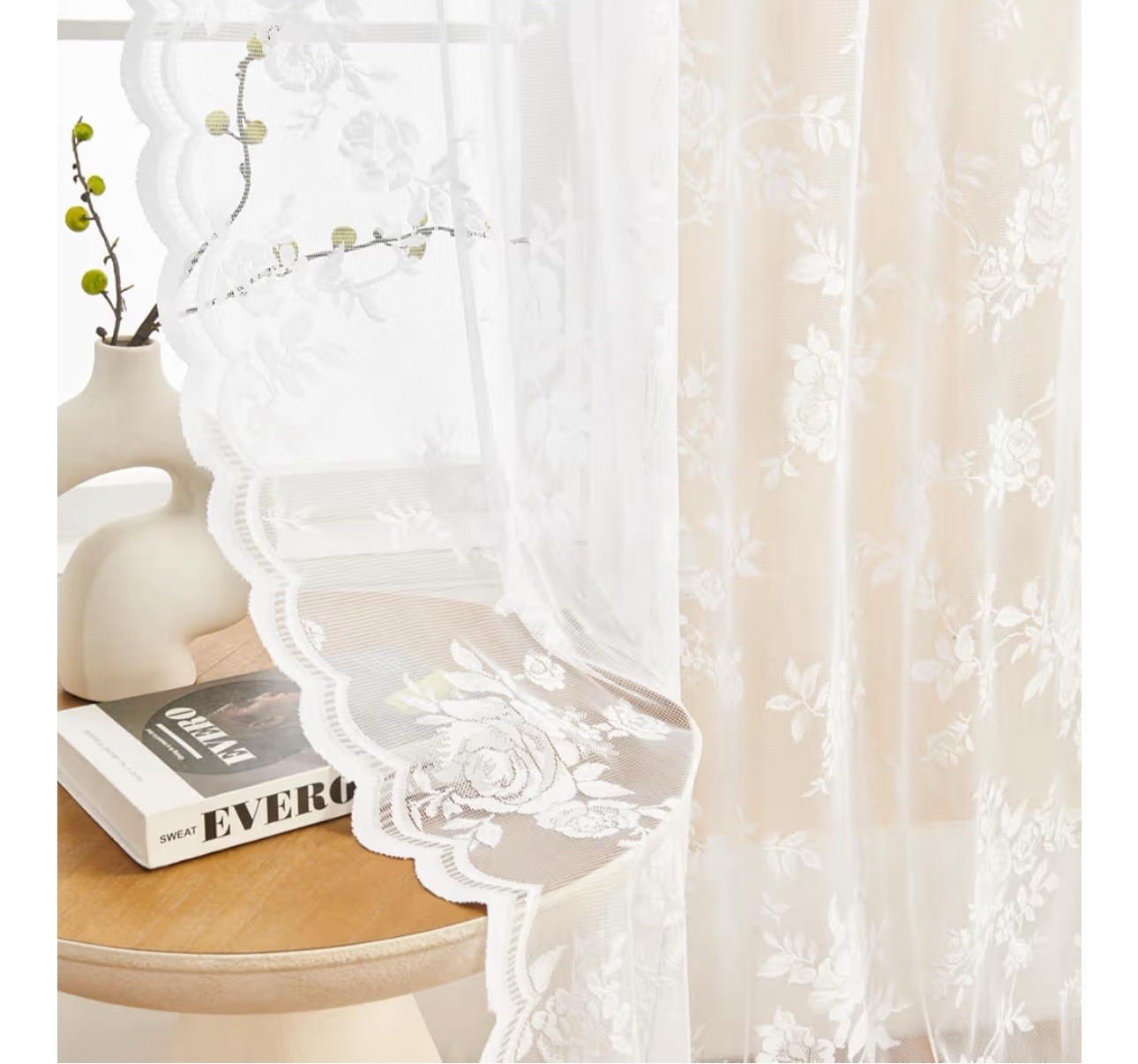 White lace curtains 2Pcs 52×63 Victorian floral translucent curtains Luxury Look