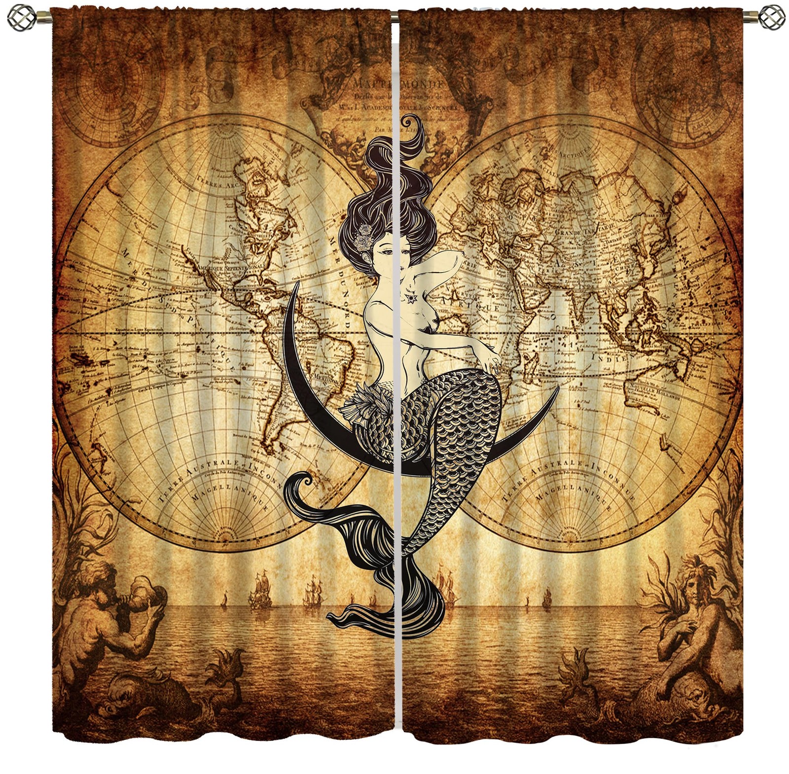 Pirate Map Decor Curtains for Boys,World Treasure Nautical Map Mermaid Pirate…