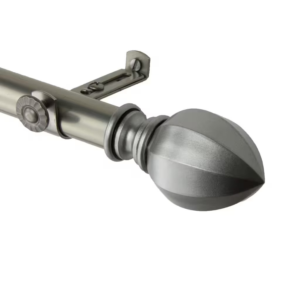 18 In. – 28 In. Telescoping Single Curtain Rod Kit in Satin Nickel with Garnet F