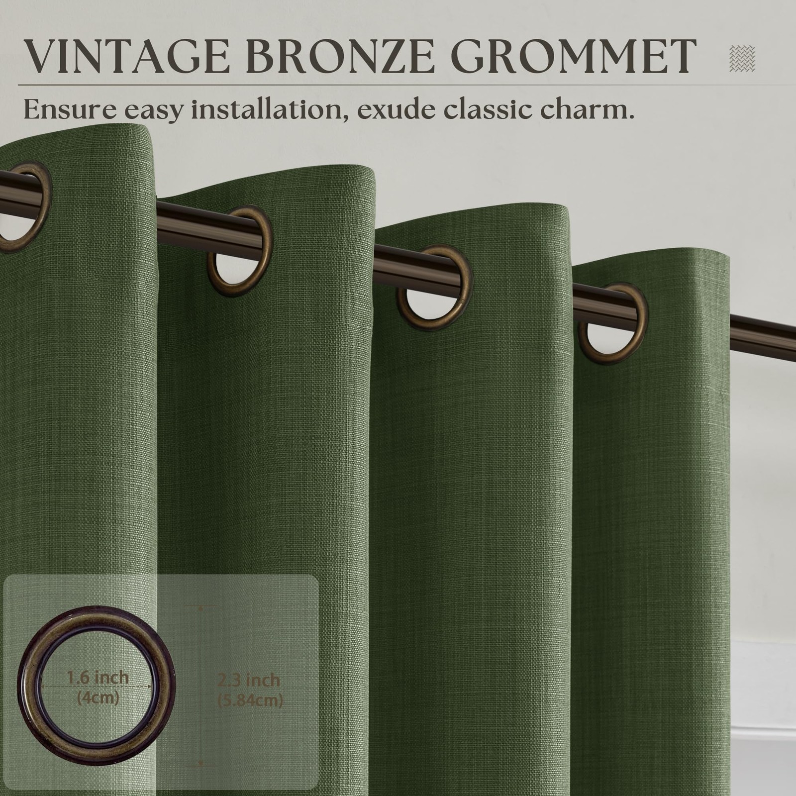 DUKIYO Dark Olive Green Curtains 84 Inch Length 2 Panels Set Linen Flax Semi …