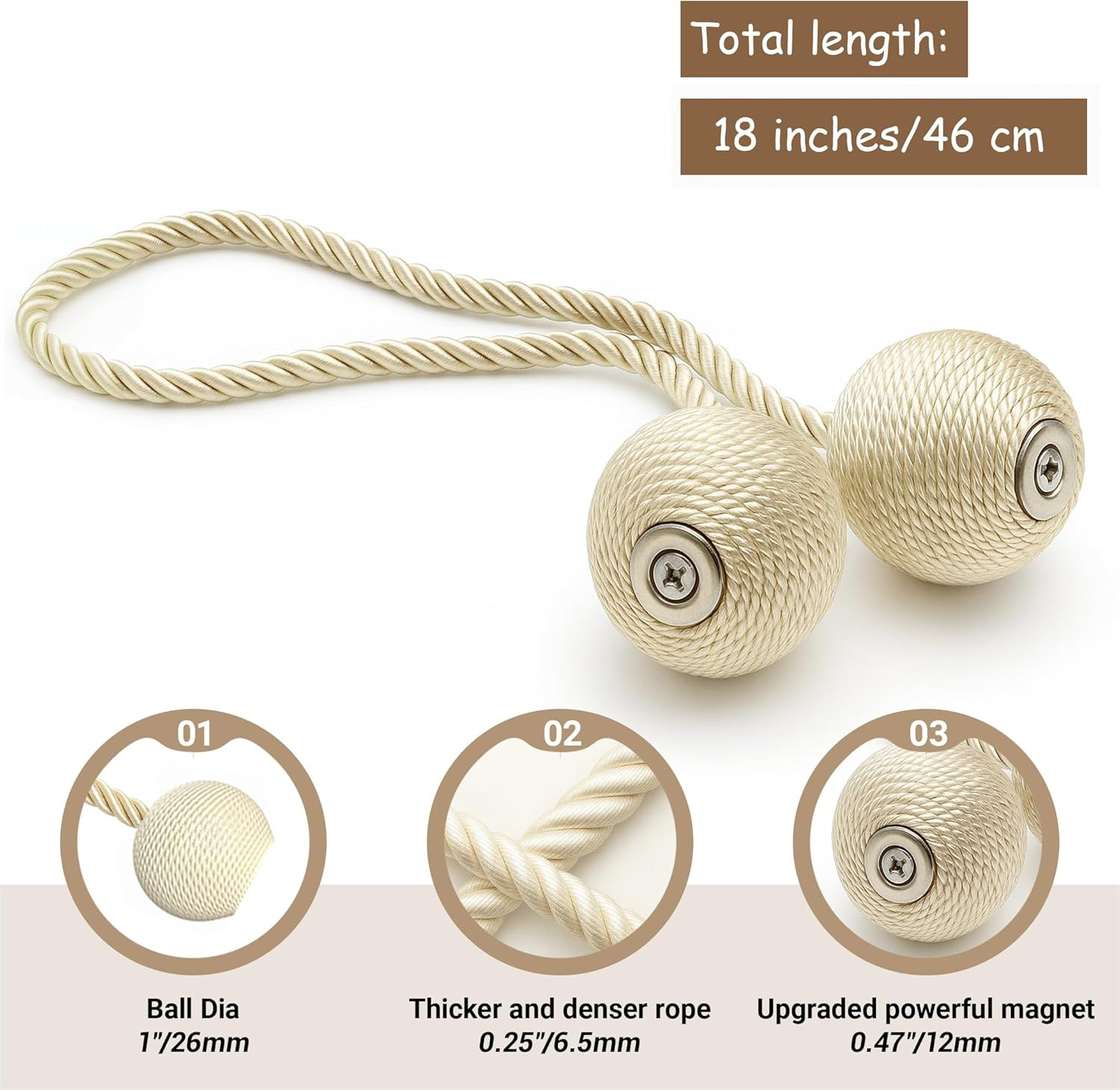 Magnetic Curtain Tiebacks Beige 6 Pack, Curtain Tiebacks Buckles Holdbacks Holde