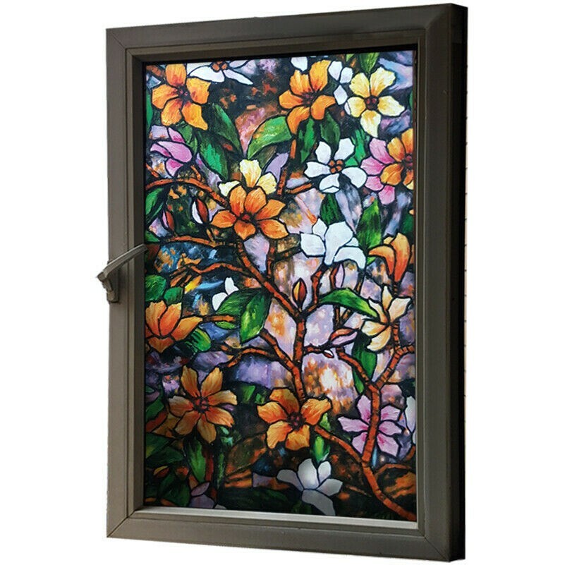 3D Flower Static Window Film Opaque Frosted Stained Glass Sticker Privacy Decor