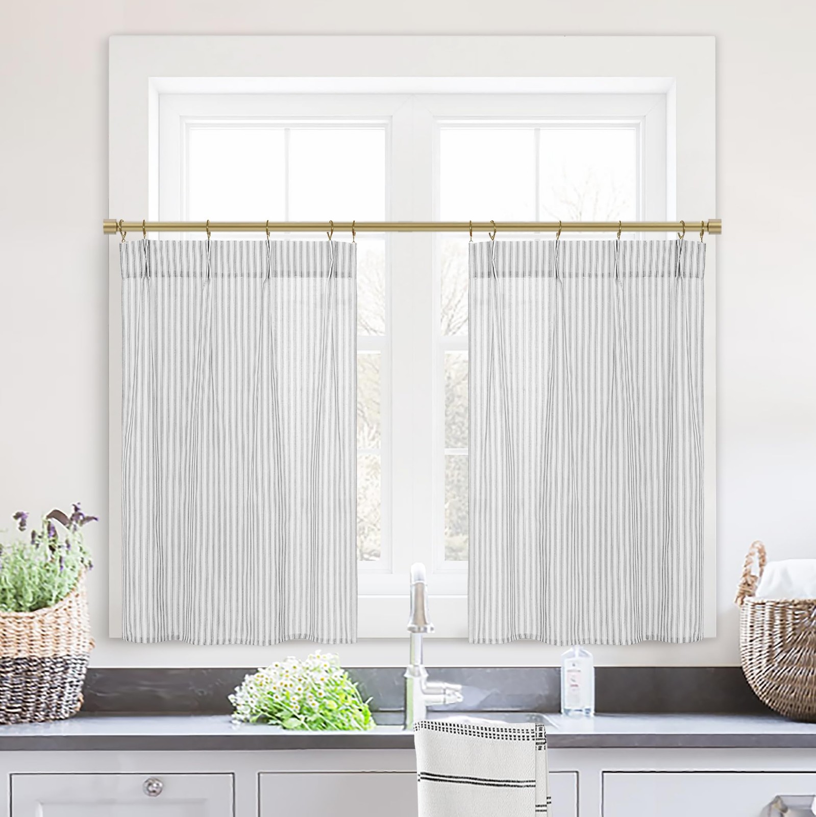 Half Curtains for Windows,Cafe Curtains 24 Inch Length Pinch Pleated Short Ba…