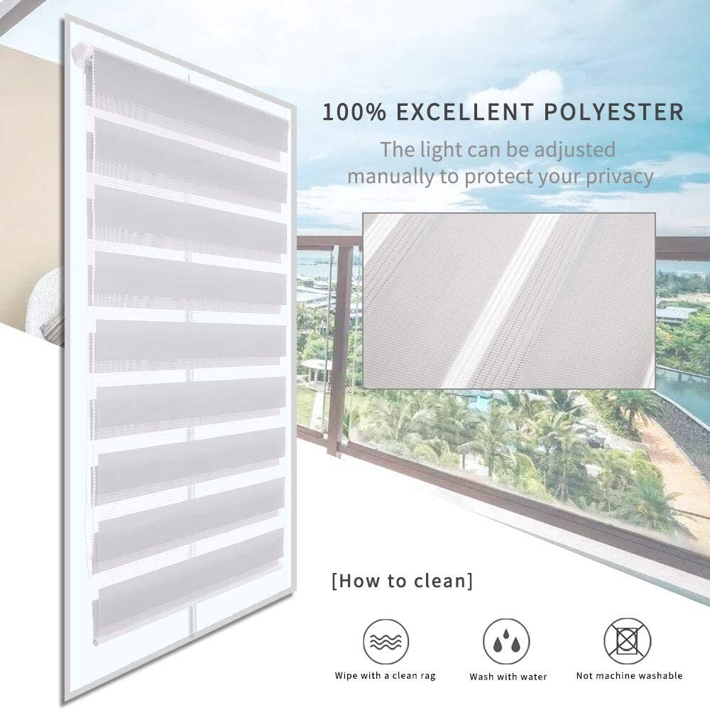 LUCKUP Zebra Style Horizontal Window Shade Blinds Dual Roller 17.7″x59″ Grey
