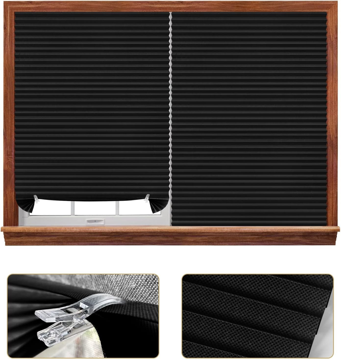 Black Blinds for Window, Cordless Window Blinds No Drill Blinds Blackout Mini Bl