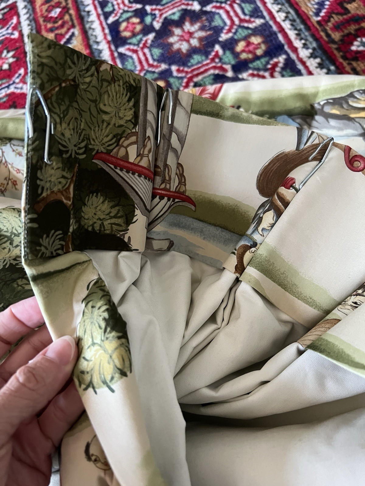 Custom triple pleat drapes Scalamandre Shanghai traditional chinoiserie