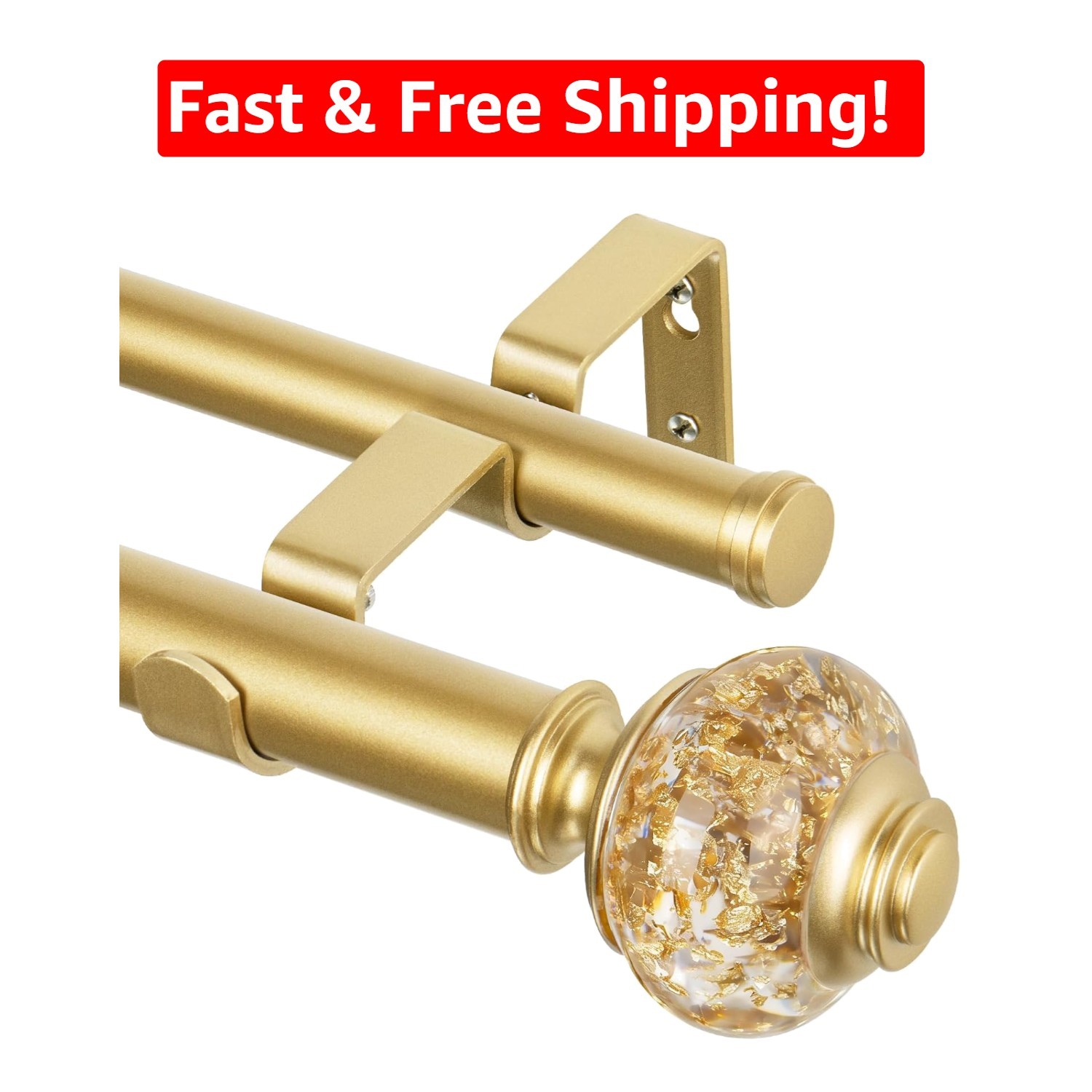 Luxury Gold Double Curtain Rods 36-72” with Crystal Finials, Eco-Friendly Design