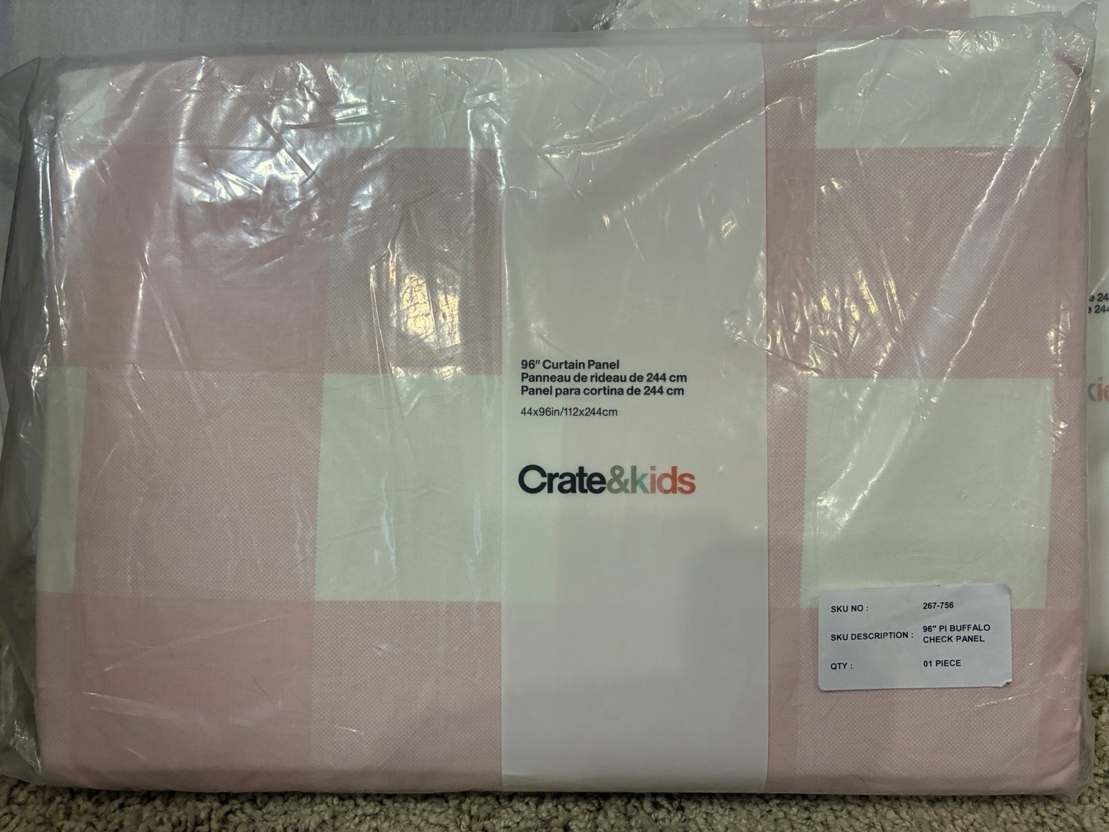 Crate & Kids Pink Buffalo Check Blackout Curtain Panels 44×96 Set of 2 NEW Seale