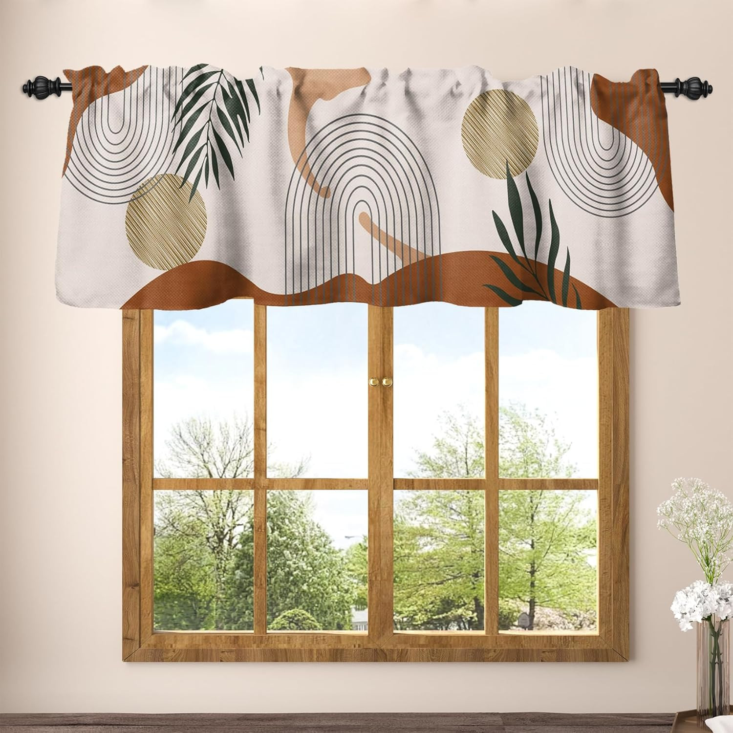 42 X 18 Inch Mid Century Bohemian Kitchen Valance Curtains Minimalist Geometric