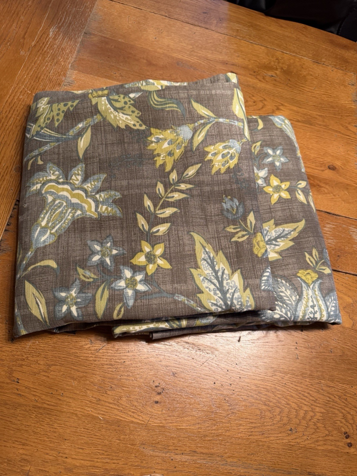 WORLD MARKET Jacobean Floral GREEN Blue BROWN Curtain PANELS 48×96” Lined, Set 2