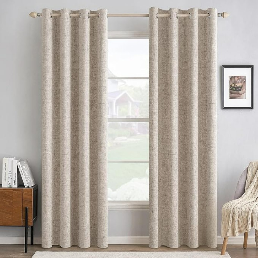 100% Blackout Linen Curtains Thermal Insulated Grommet 2 Panels Set 50″ x 96″