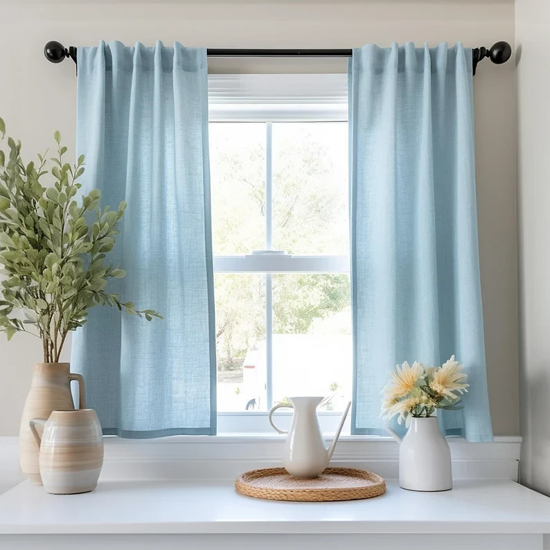 RUFFLED Linen Curtains with rod pocket 17 COLOR 100% Natural European Linen Farm