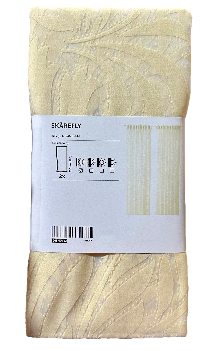 Ikea SKAREFLY Sheer Curtains 2 Panels 1 pair 57 x 98″ Floral Light Butter Yellow