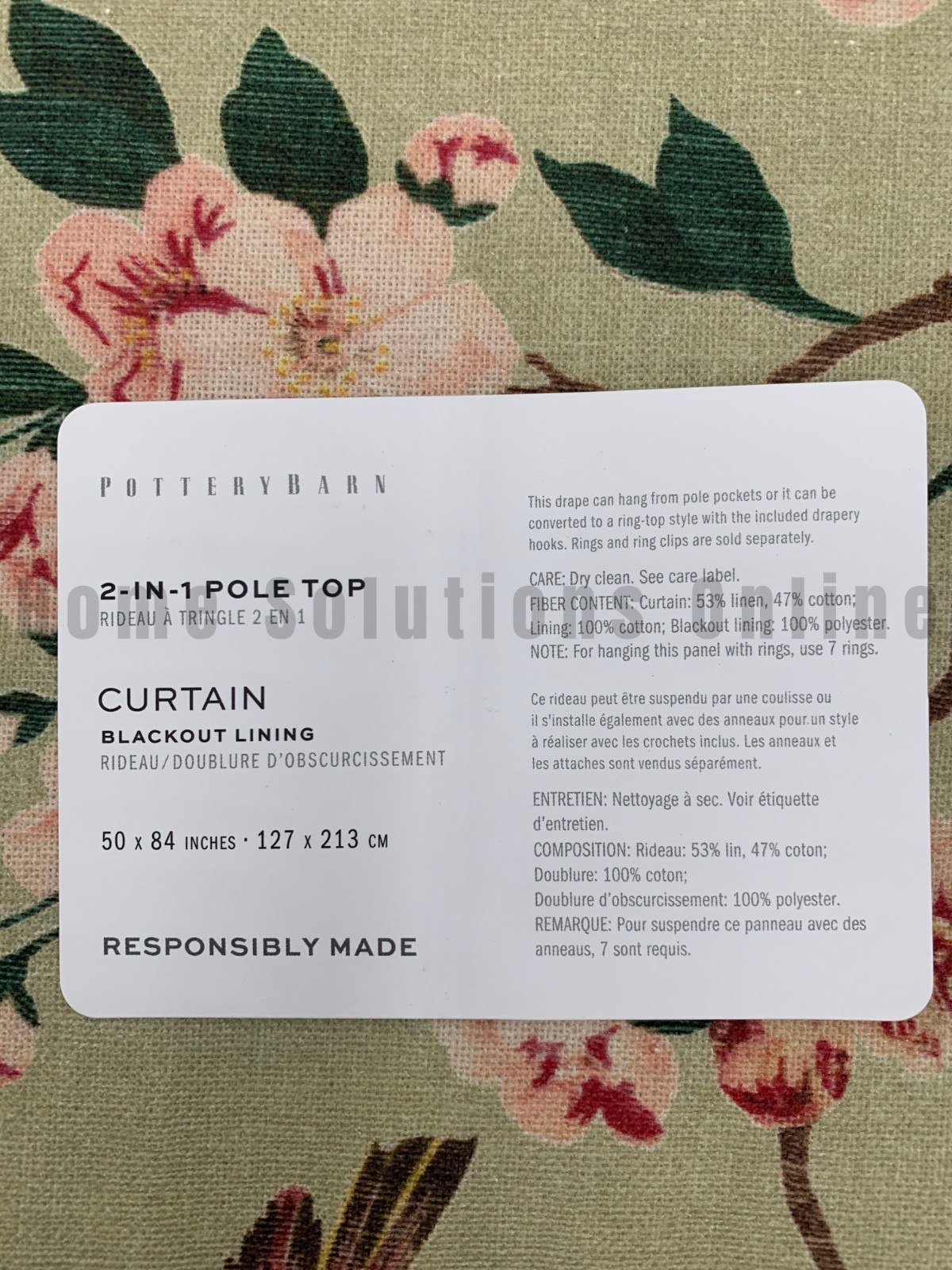 Pottery Barn Nola Floral Printed Blackout Curtain Green Multi 84″ #S4235