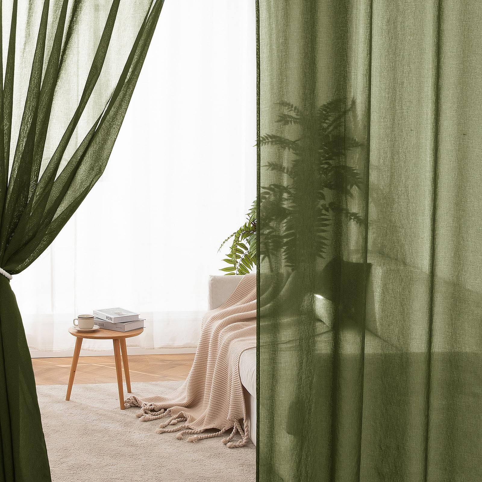 2 Panels Semi Sheer Window Curtains 54″W x 84″L (Pack of 2) Olive Green