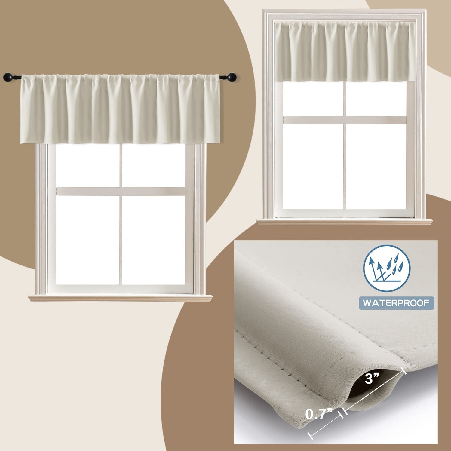 XTMYI Cream Kitchen Window Curtains 18″ Length 2 Pack Rod Pocket Waterproof